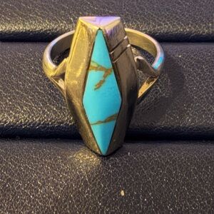 Vintage Navajo Sterling Silver Turquoise band Ring size 8 Geometric Ring